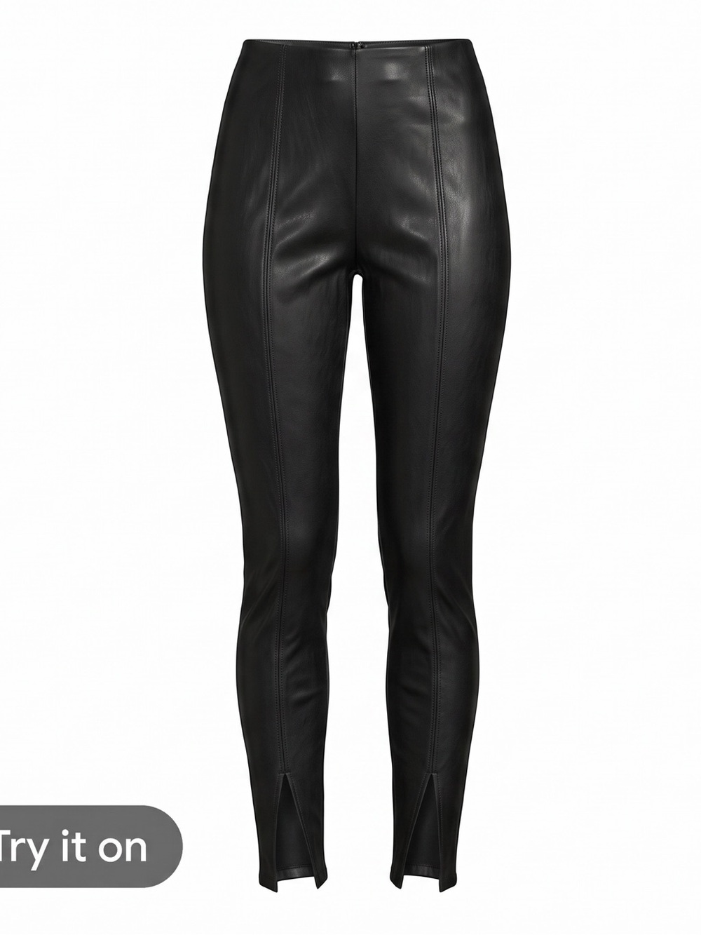Elie Tahari Black Faux Leather Tapered Dressy Pants with Front Slits